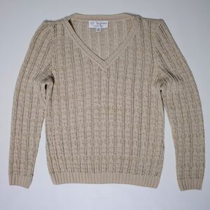 St. John Collection Marie Gray USA Gold Metallic Sparkle V-Neck Sweater Women 8